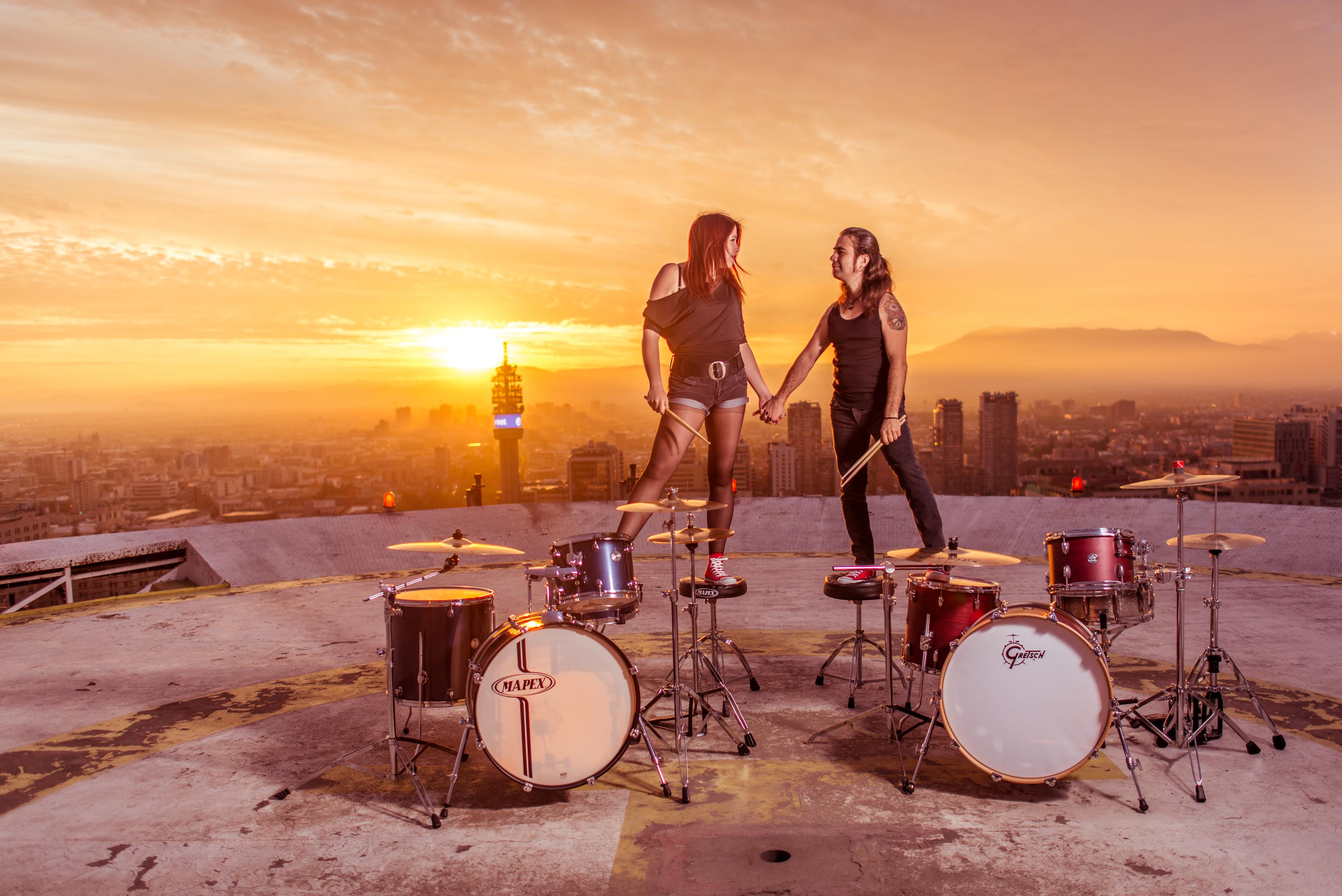 sesion pre boda-helipuerto santiago-sesion atardecer-sesion bateristas-pre boda santiago